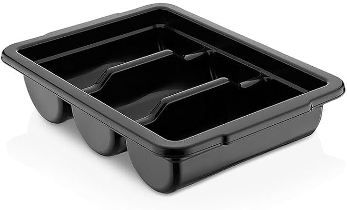 Commercial Cutlery Bin, 3-Compartment Restaurant Kitchen Flatware Tray, Silverware Storage Plastic Container, Condiments Holder, Utensil Organizer Box, Black