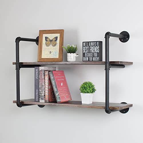 MBQQ Industrial Retro Pipe Shelf 36in 2 Tier Wall Mounted,Rustic Floating Shelves,Farmhouse Kitchen Bar Shelving,Home De