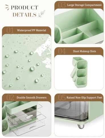 Large Makeup Organizer Countertop for Vanity Skincare Organizers Green