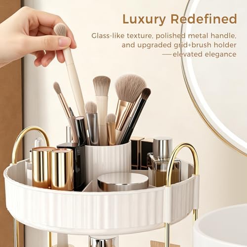 360° Rotating Makeup Organizer, Upgraded 3 Tier Skincare Perfume Organizers for Women, Bathroom Organizer Countertop, Cl