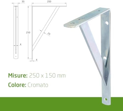 Amig - Pack of 4 Shelf Brackets Colour Silver | Shelf Bracket 250 x 150 mm | Heavy Duty Steel: Up to 320 kg