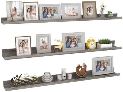 Giftgarden 47 Inch Gray Floating Shelves for Wall Mount, Grey Wood Wall Shelf Ledge for Bathroom Bedroom Living Room Kit
