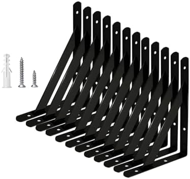 Shelf Brackets 6 Inches, for 5 8 10 12 16 20 Inch Heavy Duty Shelf Brackets 12 Pack, Small Brackets Black Wall Mount Ste