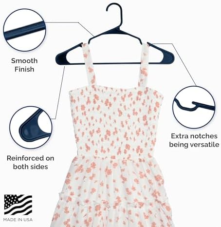 Closetselect Plastic Hangers 50 Pack - Space Saving Clothes Hangers, Made in USA, Durable & Strong Plastic Shirt & Coat Hanger with Notches & Shoulder Grooves, Non-Slip Hangers | Blue Sapphire