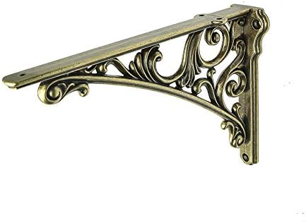 HARPOON 8 Inch Shelf Brackets 2 Pack Heavy Duty Wall Bracket Baroque Kitchen Decorative Rack Shelves Antique Brass