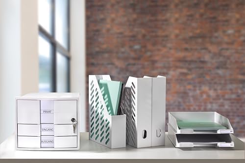 HAN IMPULS 2.0 Drawer Box Lockable with 3 Closed Drawers for DIN A4/C4 Including Labelling Labels, Document Box, Base with Pull-Out Lock, Furniture-Friendly Rubber Feet, 1018-12, White