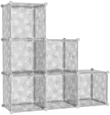 C&AHOME Clover Embossed Storage Organizer with Doors 6-Cube Shelf White