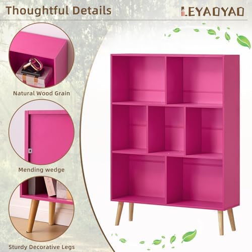 LEYAOYAO Cube Bookshelf, Mid-Century Modern Book Shelf with Legs, Pink