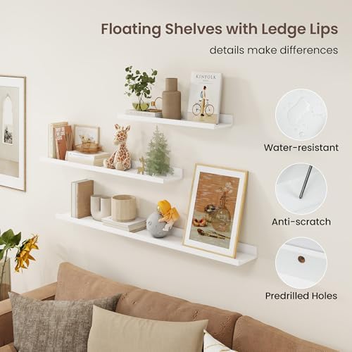 Axeman 30 Inch Floating Shelves, White Picture Ledge Shelf Set of 3