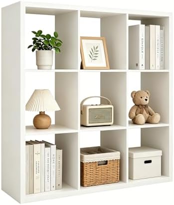 9 Cube Storage Organizer Shelf, White, 13 inch