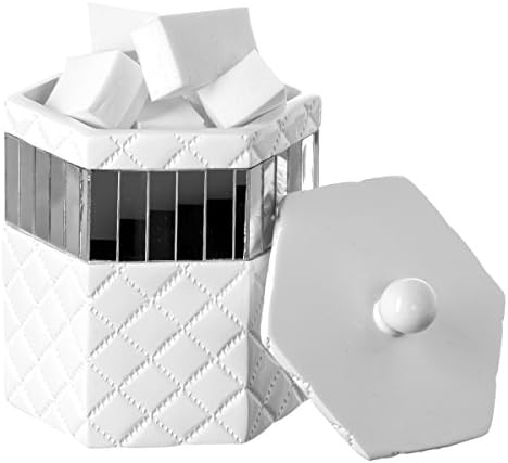 Creative Scents Quilted Mirror Q-Tip Holder, Decorative Bathroom Vanity Cotton Swab Holder Canister Jar with Lid for Cot