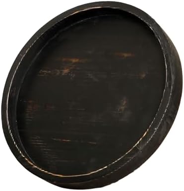 13.38 Inch Black Round Wood Lazy Susan Farmhous Turntable Tray