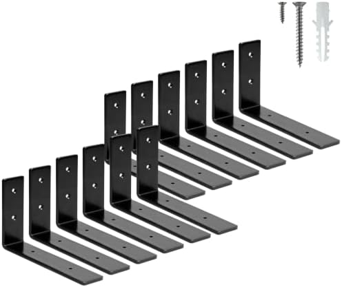 ELSKER&HOME Shelf Brackets 6 Inch 12 Pack Heavy Duty Black Metal L Brackets