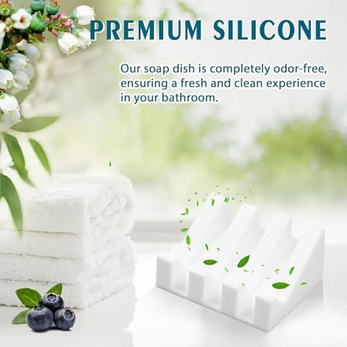 Self Draining Silicone Soap Dish Holder Waterfall Tray, 1 Pack White