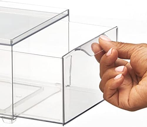 mDesign Stackable Storage Containers Box with Pull-Out Drawer - Stacking Plastic Drawers Bins for Kitchen Pantry and Cup