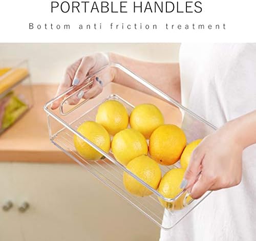 Stackable Refrigerator Organizer Bins, 6 Pack Clear Kitchen Organizer Container Bins with Handles and 20 PCS Plastic Bag