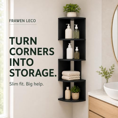 5-Tier Corner Wall Shelf, 30.7 in Tall PVC Corner Storage Shelf, Wall Mounted Corner Organizer Rack for Bathroom, Kitche