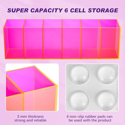 Jetec 6 Compartments Acrylic Pen Holder, Pencil Makeup Brush Holder, Pink