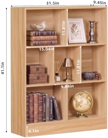 YAHARBO 3 Tier 7 Cube Mini Thin Bookshelf, Short Shallow Bookcase, Natural