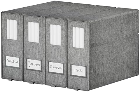 Furnhome Bed Sheet Organizers and Storage 4 Pack for Linen Closet, Foldable Sheet Set Holder with Window & Labels, Stack