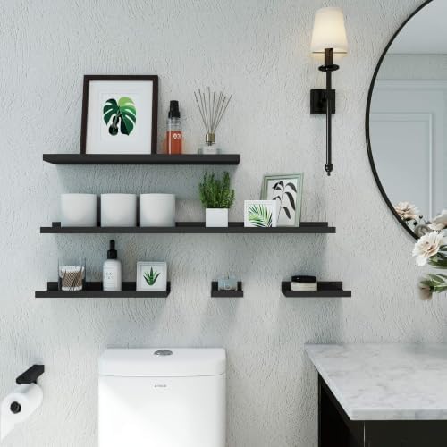 Black Floating Shelves for Wall Decor, 40 in Shelf with Lip Set of 2