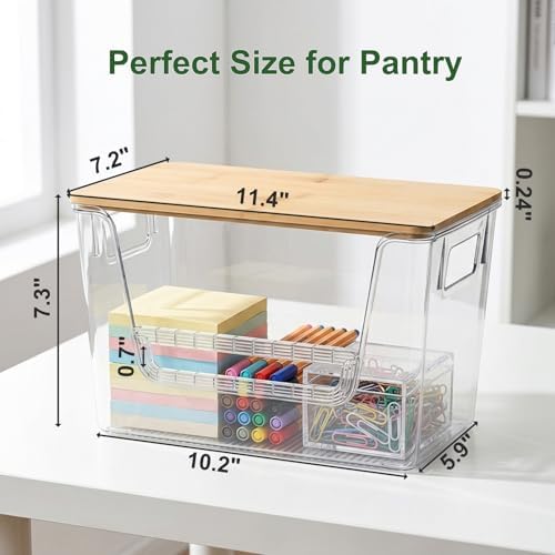 FUSHITON 2 Set Pantry Organizers, Clear Trash Bag Holder with Bamboo Lids