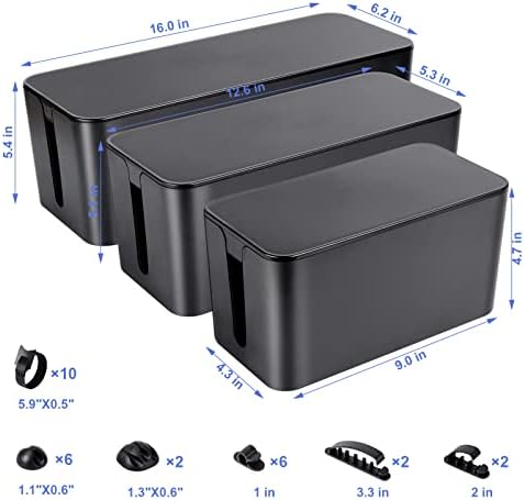 Naeety 3 Pack Cable Organizer Box, Cable Management Box for Surge Protector