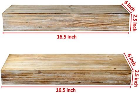 Wall-Mounted Floating Shelves - Set of 2, Solid Wood Rustic Grey, 16.5” W x 6” D x 2.5” H - Rustic Decorative Storage fo
