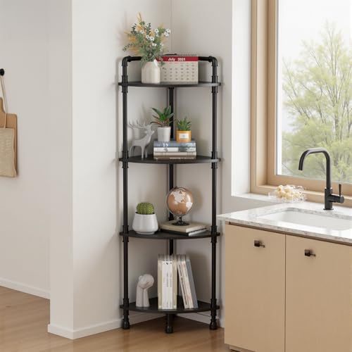 Aduanbang Fun Memories 4-Tier Corner Shelf Stand, Grey Storage Bookshelf for Bathroom, Living Room, Kitchen, Home Office