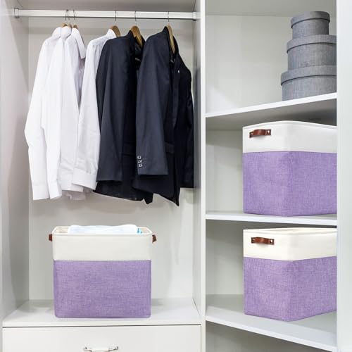 Bagnizer Large Fabric Storage Baskets | 50L Storage Bins, Decorative Linen Closet Baskets with Handles for Organizing, S