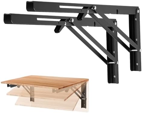 Ravinte Matte Black Folding Shelf Brackets, 18 Inch, 2 Pack