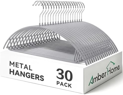 Amber Home 30 Pack No Shoulder Bump Metal Hangers, Non Slip Rubber Coating