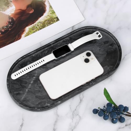 Oval Marble Bathroom Vanity Tray, Dark Grey, 12" x 6" x 0.8"