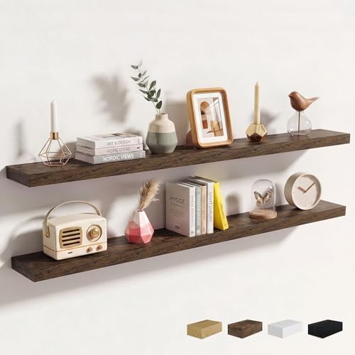 Axeman 55Inch Floating Shelves for Wall, 2 Packs, Invisible Brackets, Brown