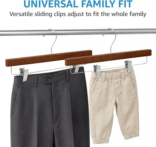 ZOBER Wooden Pants Hangers with Clips, Clothes Hangers, Vintage, 10 Pack