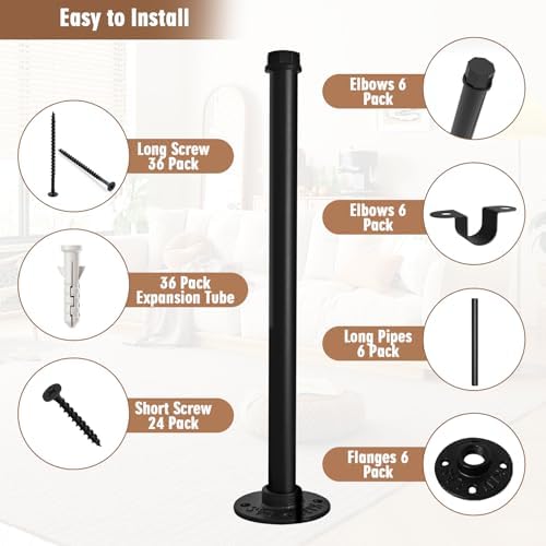 12" Industrial Pipe Shelf Brackets 6 Pack Iron Shelf Bracket Floating Iron Shelves Black Shelving Bracket Heavy Duty for