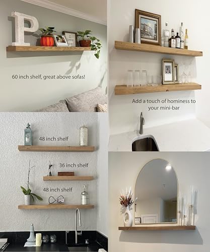 joelsantiques 48 inch Wooden Floating Shelves for Wall - 48x6x2 in, High End Solid Natural Wood, Heavy Duty Bracket, Wal