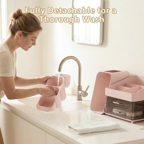 Large Capacity Makeup Organizer Countertop with Makeup Brush Holder for Vanity, Thickened Material, Bathroom Countertop 