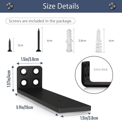 MLOQI 4 Pack Floating Shelf Bracket Heavy Duty, Hidden Shelf Brackets 5mm Thick L Brackets for Shelves up to 50 KG (Blac