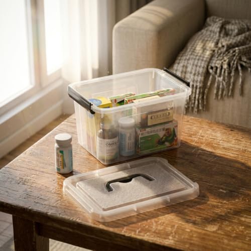 Sandmovie 6 Packs 6 Quart Clear Plastic Storage Bins with Lids, Plastic Organizer Boxes with Handles & Latches, Transpar
