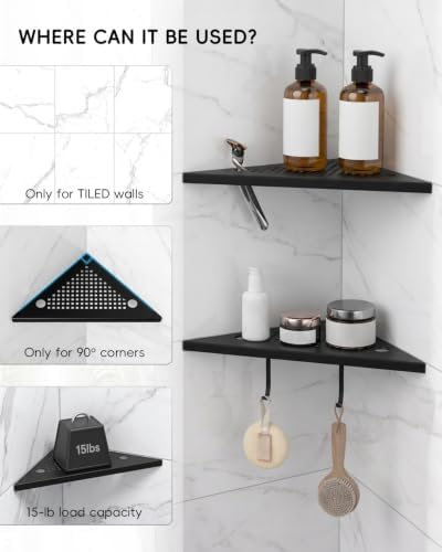Matte Black Corner Shower Shelves 2-Pack, 10" 304 Stainless Steel Recessed Shelf for Bathroom, Grout in Corner Shelf Rac