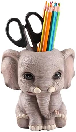 Elephant Pen Pencil Holder, Cute Animal Ornament Makeup Brush Holder Toothbrush Holder Home Office Desk Decor Organizer Accessory