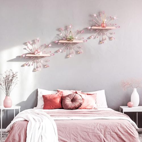 Yaocom 3 Pcs Bling Crystal Floating Shelves Metal Starbursts Wall Decor Folding Shelf Pink Corner Shelves Hanging Wall M