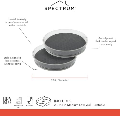 Spectrum Medium Lazy Susan Organizers 9.5 in Pack of 2 for Cabinet Pantry Table Rotating Kitchen Storage Spice Rack Frid