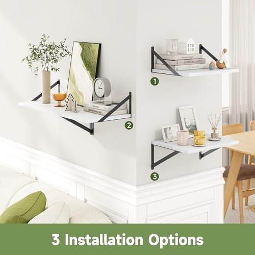 Heimlove 16W x 12D Deep Floating Shelves Set of 4 White