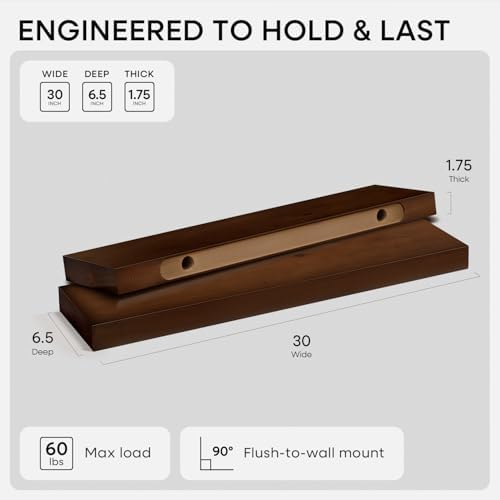 Homeforia 30 Inch Floating Shelves, High-End Solid Pine Wood, Set of 4