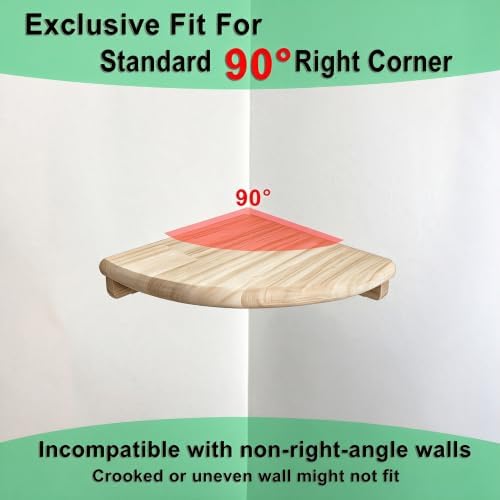 8.7" Floating Corner Shelf, Solid Wood Wall Mount with Wire Hole