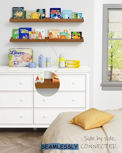 Harwaya Walnut Nursery Book Shelves for Wall, Scalloped Floating Bookshelf