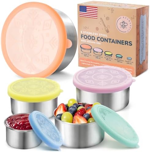 Stainless Steel Food Containers, Metal Lunch Boxes, Set of 5, Sorbet