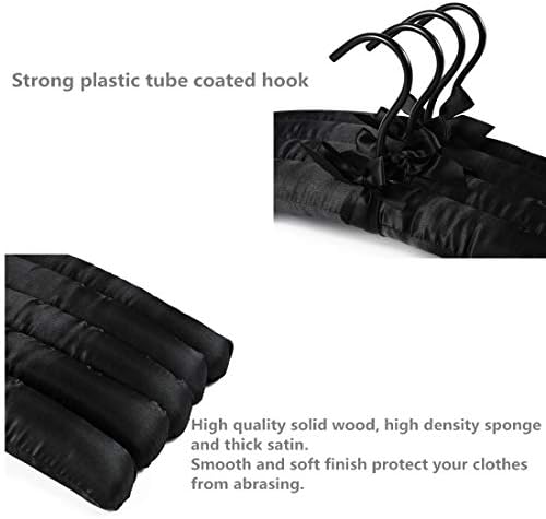 Black Satin Padded Sweater Hangers 5 Pack, Blouse Hanger with Thick & Soft Foam for Bridal Wedding Dress Lingerie, Smoot